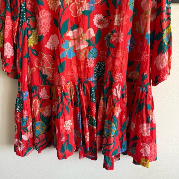 J Crew Floral Cotton Swing Dress Red Boho Tiered Womens M Resort Vacation Chic - Picture 3 of 14